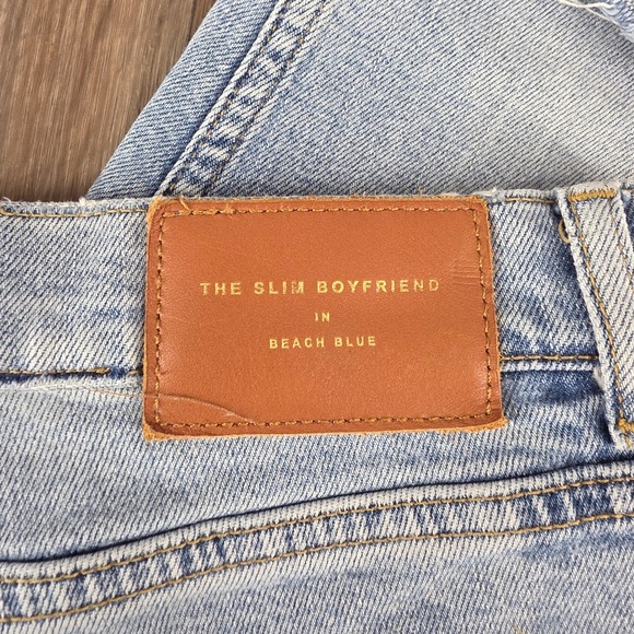 ZARA The Slim Boyfriend Jeans Beach Blue Distressed Ripped Raw Hem Women's 28 - Picture 5 of 9